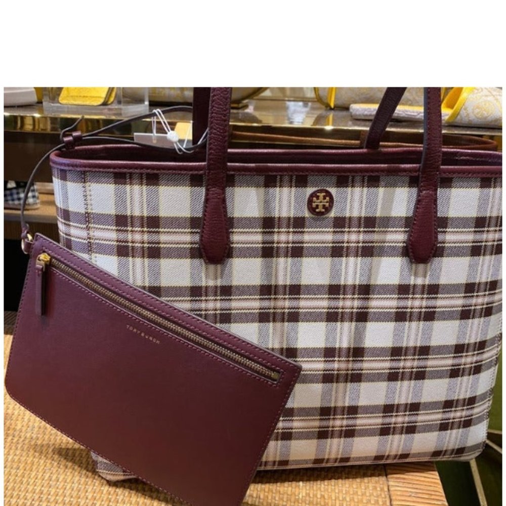 Tory Burch Blake Plaid Tote - Picture 6 of 10